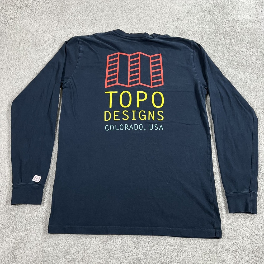 Topo Designs Shirt Mens Small Blue Long Sleeve Tee Colorado USA Casual - Picture 9 of 11